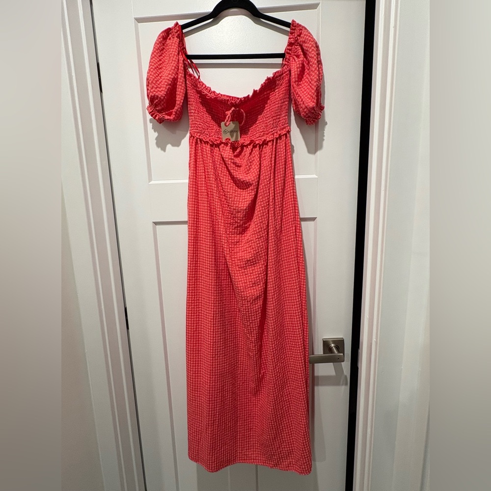 Anthropologie/The Frolic Pink Gingham Maternity Dress